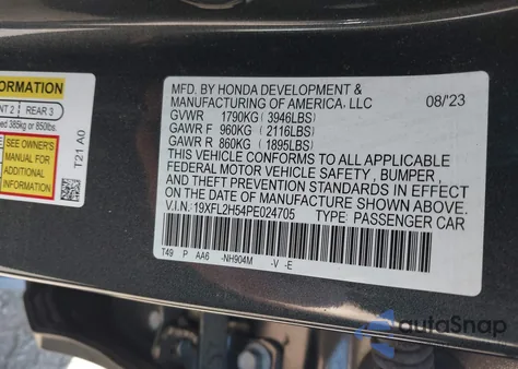 2023 Honda Civic Lx z USA, uszkodzony, nr VIN 19XFL2H54PE024705